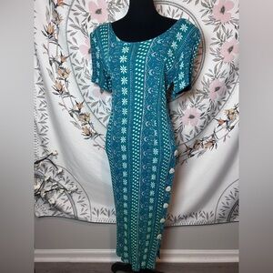Vintage 90s Lisa II Teal Midi Dress Button Detail Size 12